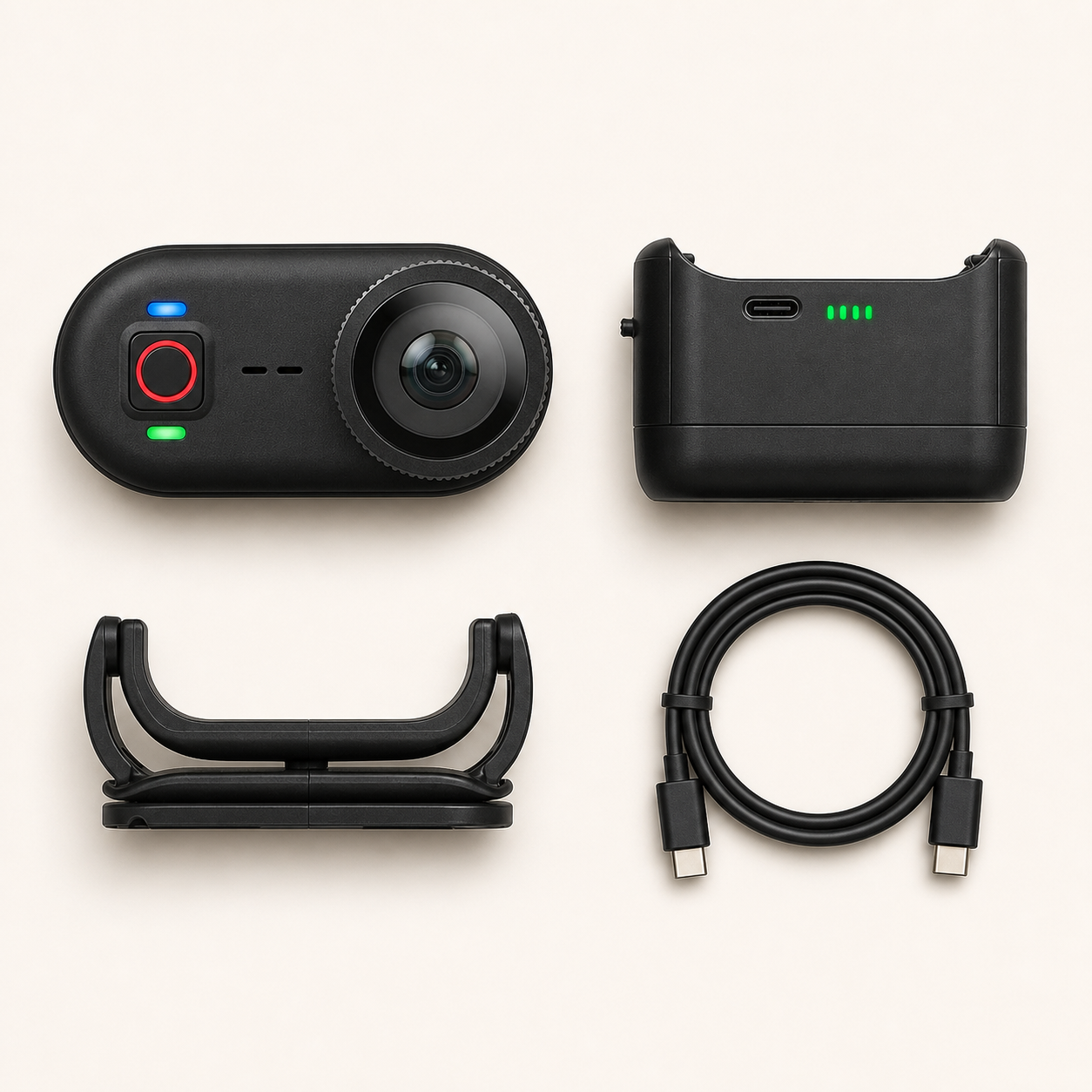 Black PawCast complete kit with camera, mount, removable battery, and USB-C cable
